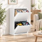 Caixote do Lixo de Reciclagem 4x15 L (60 L), 4 Compartimentos Estreitos em Aço, Fecho Suave, Branco