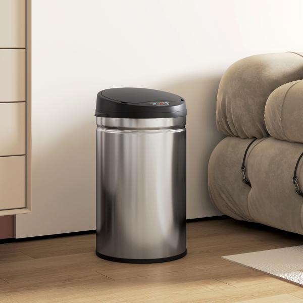 Balde de Lixo de Cozinha Automático 30 L em Aço Inoxidável Sensor Infravermelhos Fecho Automático 32x30,5x51 cm Prata
