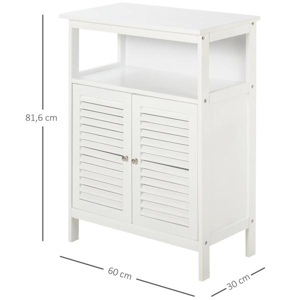 Armário Casa de Banho com 2 Portas Persianas e Compartimento Aberto Desenho Moderno 60x30x81,6 cm Branco
