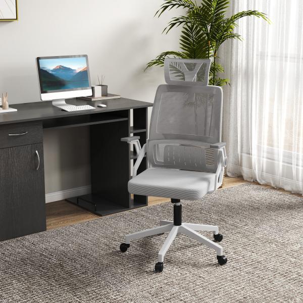 Cadeira de Escritório de Malha Cadeira de Escritório Giratória com Altura e Apoio para a Cabeça Ajustáveis 58x61x102 - 119 cm Cinza