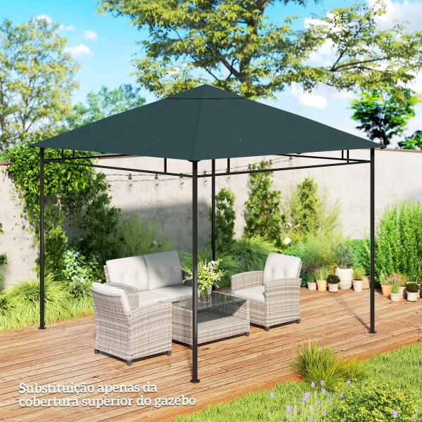 Toldo de Substituição de 3x3m para Pérgola de Jardim com 8 Orifícios de Drenagem e Ventilação Cinza