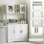 Armário de Cozinha com 2 Portas de Vidro Bancada Ampla para Micro - ondas Compartimentos Abertos Prateleiras Ajustáveis Branco