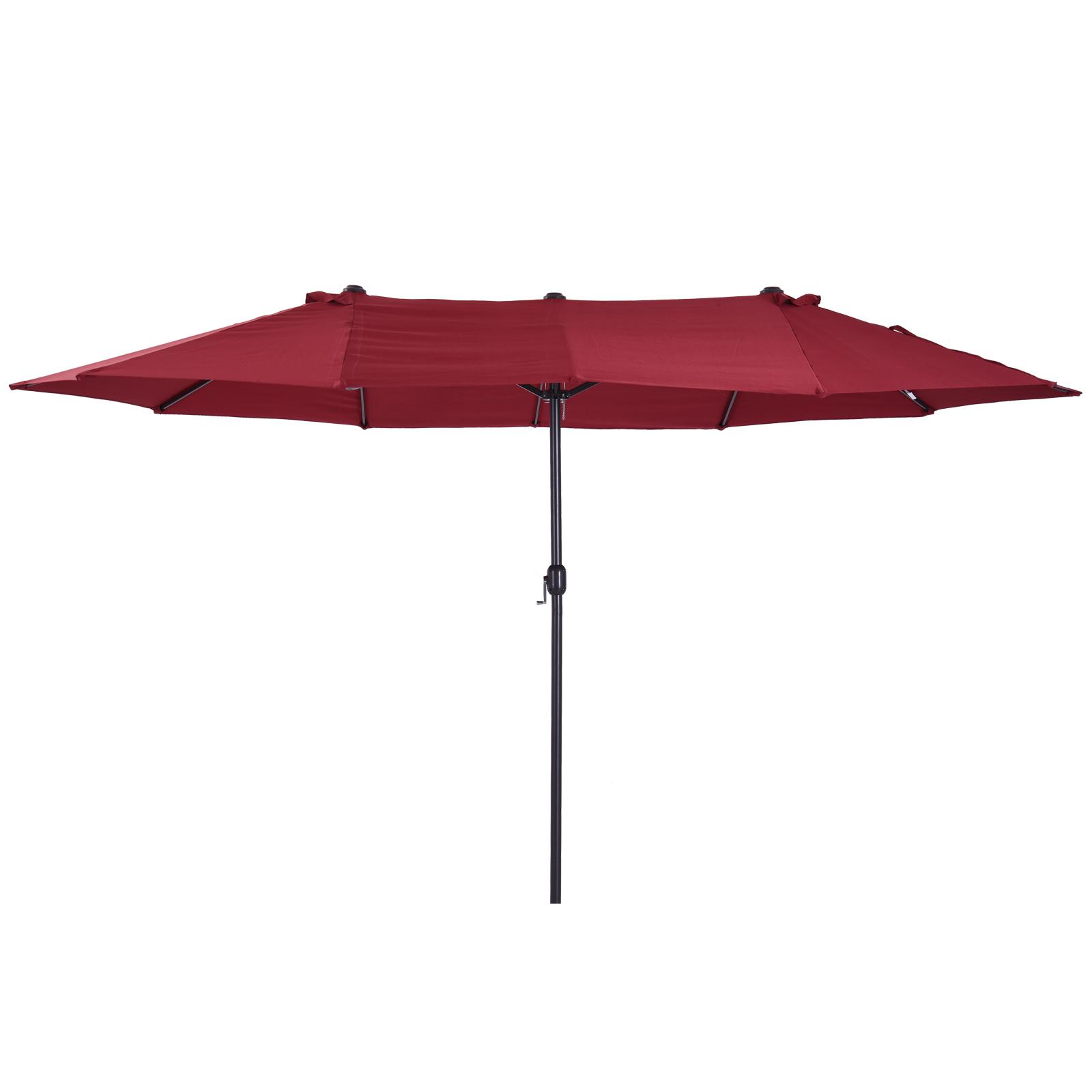 Chapéu de Sol Duplo 4,55x2,68x2,38 m Chapéu de Sol de Jardim com Manivela Manual Resistente à Água e com Proteção Solar UV para Terraço Pátio Vinho