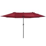 Chapéu de Sol Duplo 4,55x2,68x2,38 m Chapéu de Sol de Jardim com Manivela Manual Resistente à Água e com Proteção Solar UV para Terraço Pátio Vinho