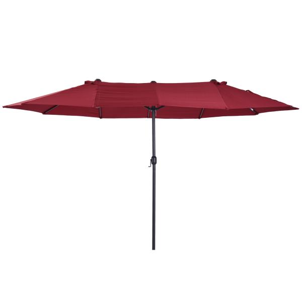 Chapéu de Sol Duplo 4,55x2,68x2,38 m Chapéu de Sol de Jardim com Manivela Manual Resistente à Água e com Proteção Solar UV para Terraço Pátio Vinho