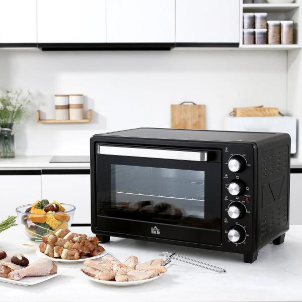 Mini Forno Elétrico de 32L 1600W com 3 Modos de Aquecimento Temperatura até 230 °C Temporizador Bandeja de Assar Ajustável em 3 Níveis 52,2x38,1x33,5cm Preto
