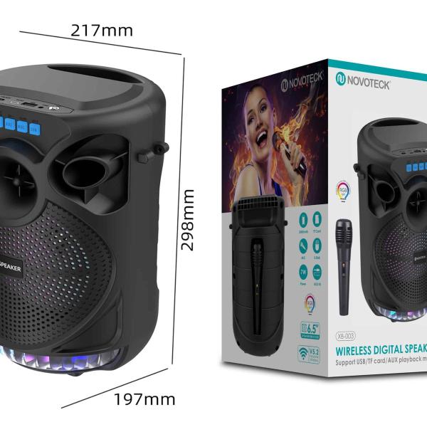 Coluna NOVOTECK XB-003 Portátil com Bluetooth, Luzes LED e Microfone - Entretenimento Onde Você Estiver