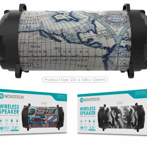 Coluna Portátil NOVOTECK XB - 004 Bluetooth com Design Mapa – Leve o Ritmo das Ruas Consigo