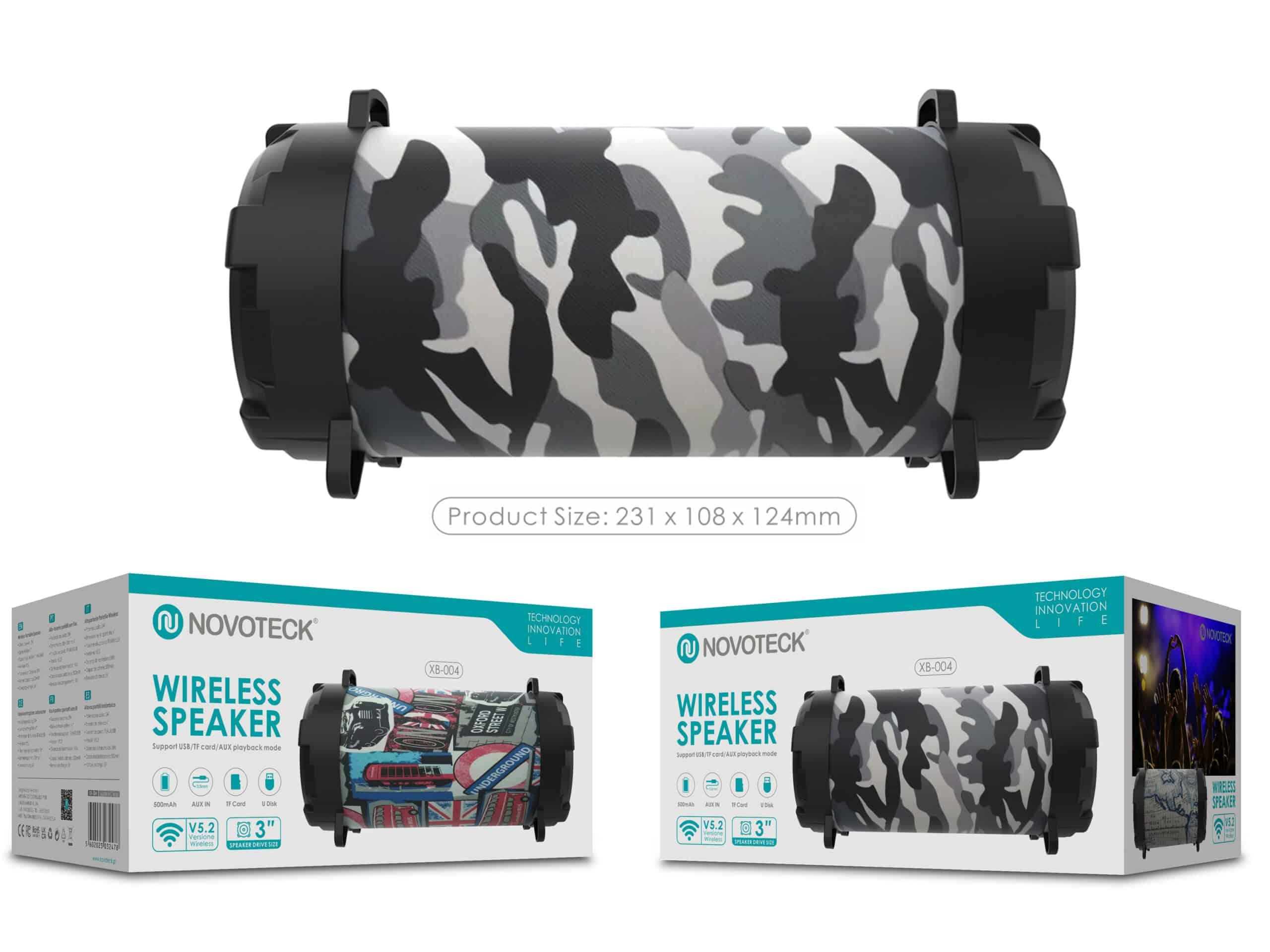 Coluna Portátil NOVOTECK XB - 004 Bluetooth com Design Tropa – Leve o Ritmo das Ruas Consigo