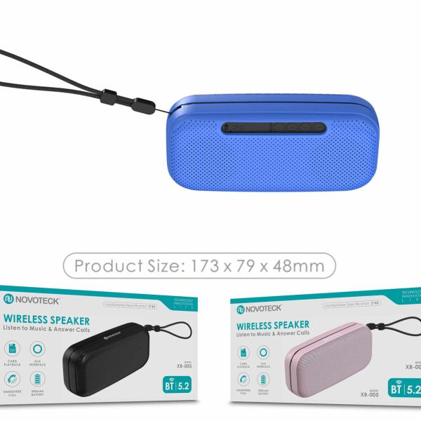 Coluna Bluetooth Portátil NOVOTECK XB - 005 Azul – Som de Alta Qualidade em Qualquer Lugar