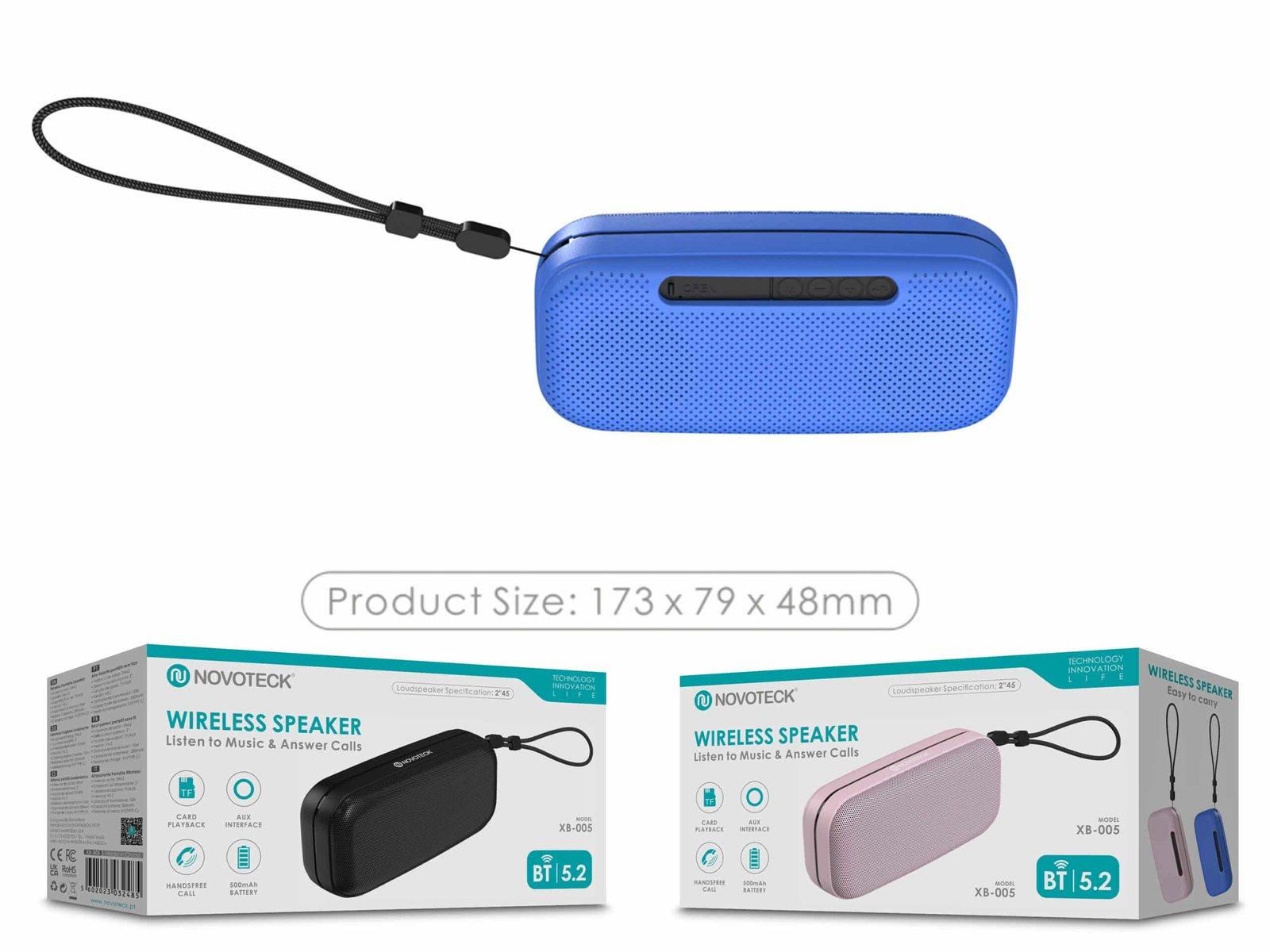 Coluna Bluetooth Portátil NOVOTECK XB-005 Azul – Som de Alta Qualidade em Qualquer Lugar