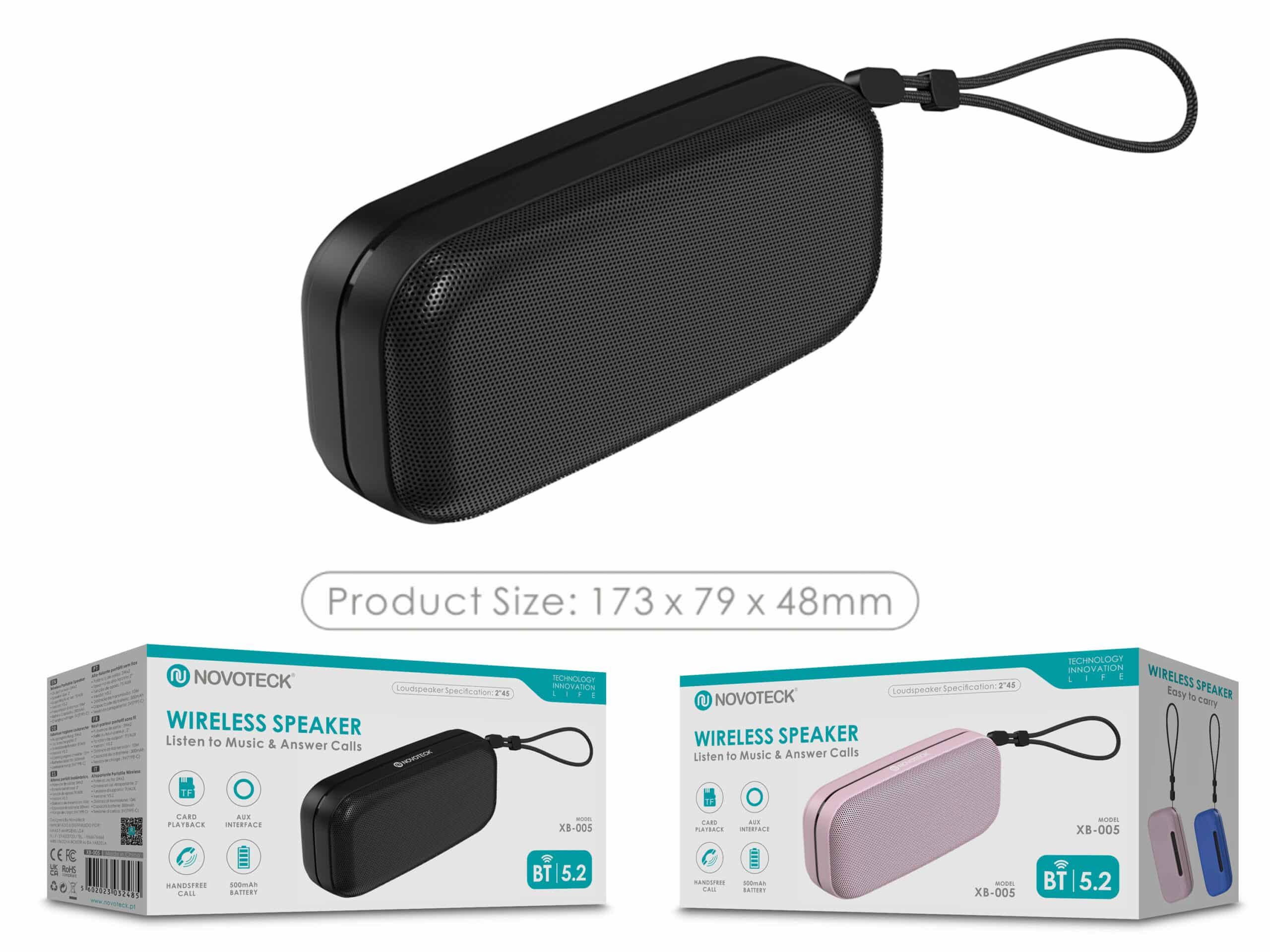 Coluna Bluetooth Portátil NOVOTECK XB - 005 Negro – Som de Alta Qualidade em Qualquer Lugar