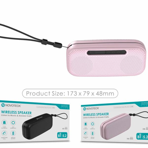 Coluna Bluetooth Portátil NOVOTECK XB - 005 Rosa – Som de Alta Qualidade em Qualquer Lugar