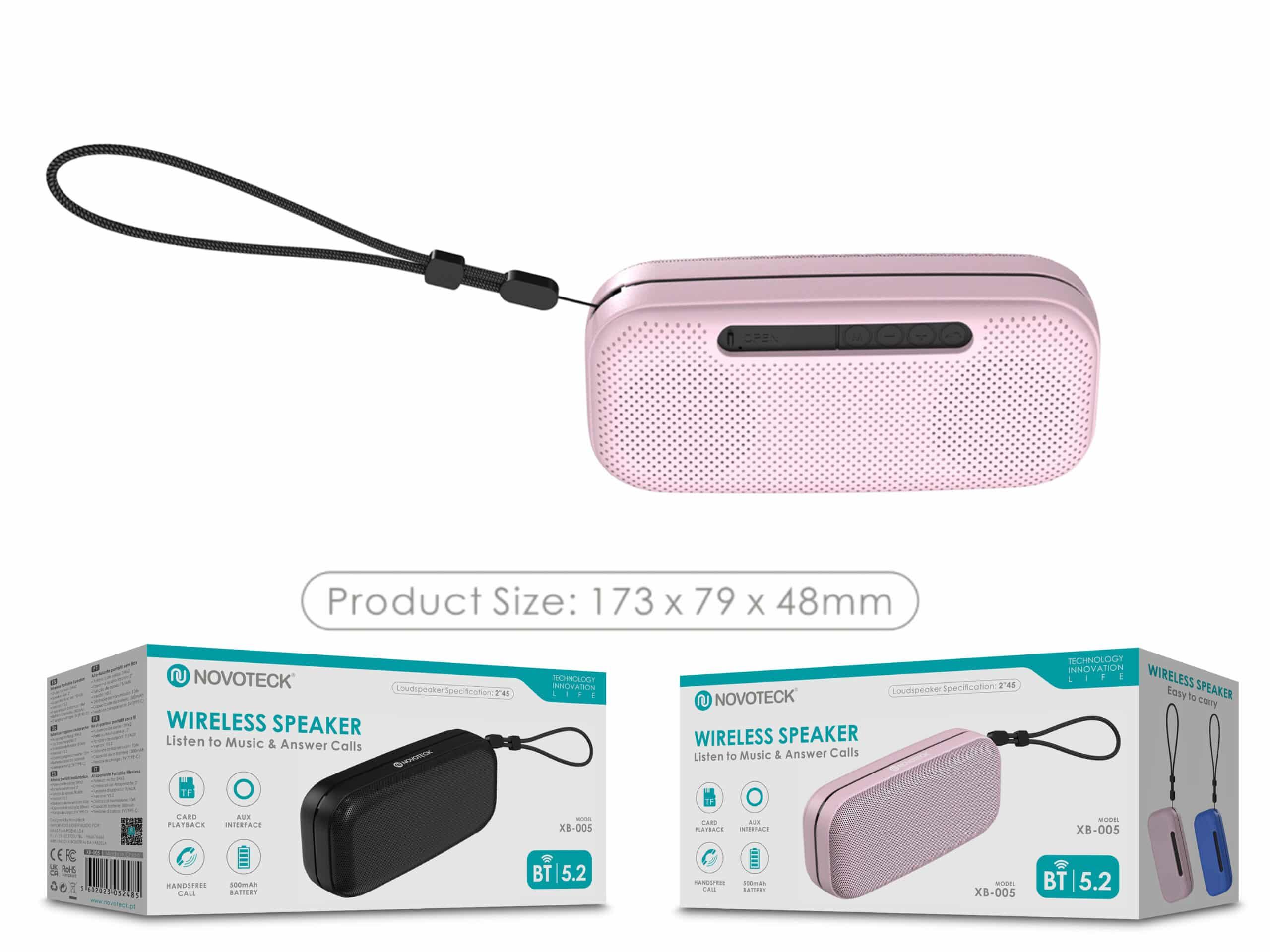 Coluna Bluetooth Portátil NOVOTECK XB - 005 Rosa – Som de Alta Qualidade em Qualquer Lugar