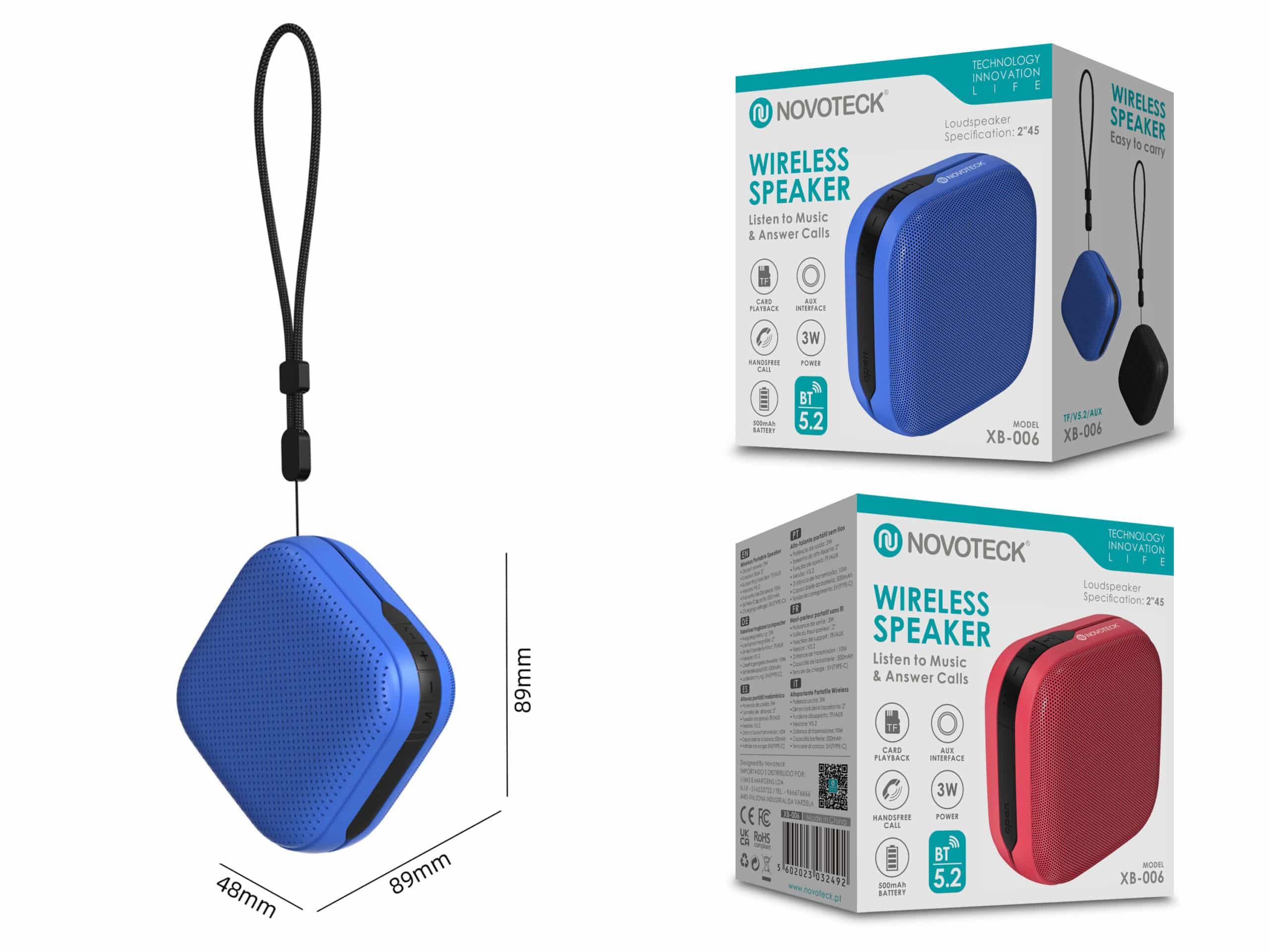 Coluna Portátil NOVOTECK XB - 006 Azul – Seu Som Pessoal em Qualquer Lugar
