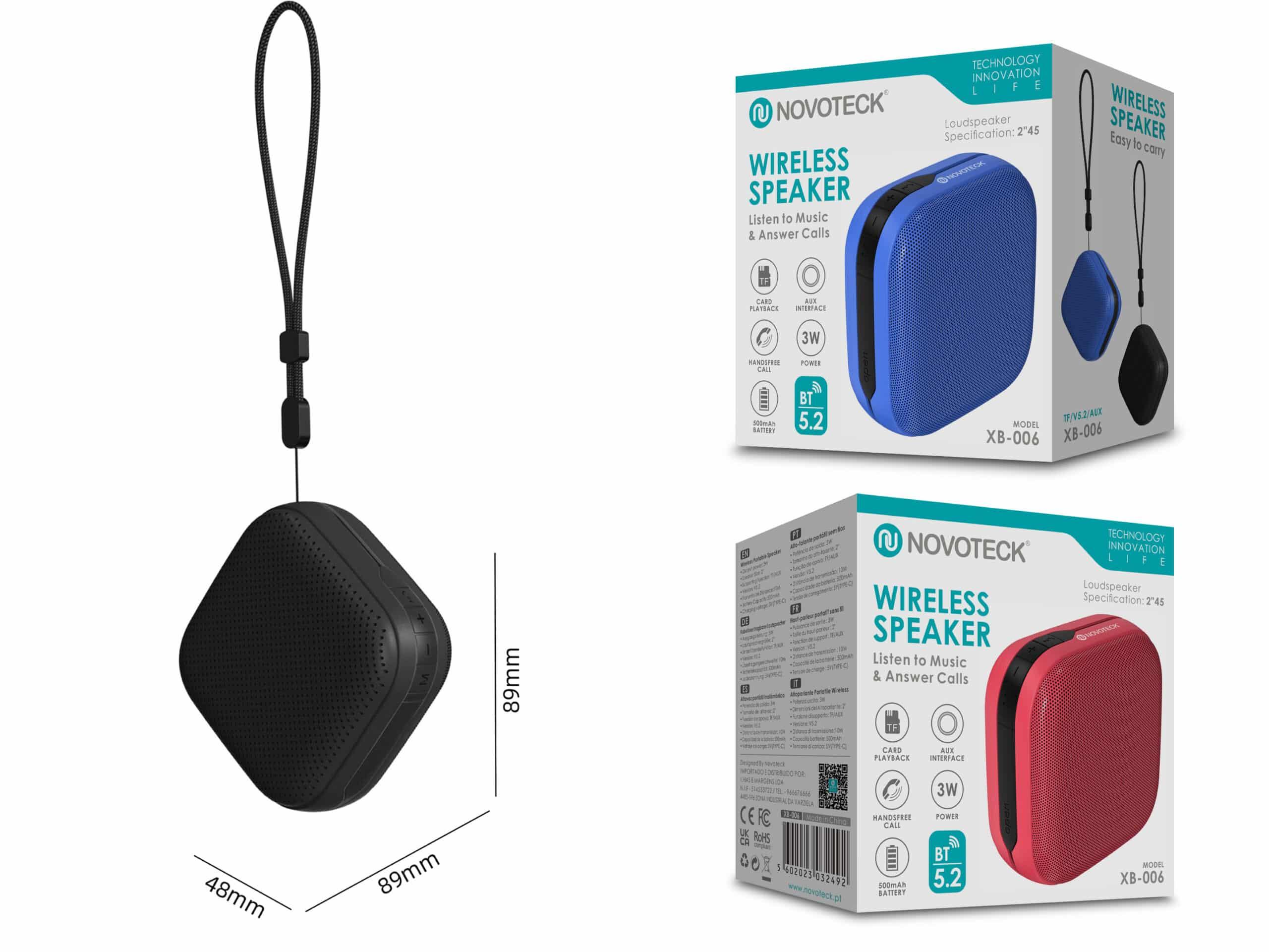 Coluna Portátil NOVOTECK XB - 006 Negro – Seu Som Pessoal em Qualquer Lugar