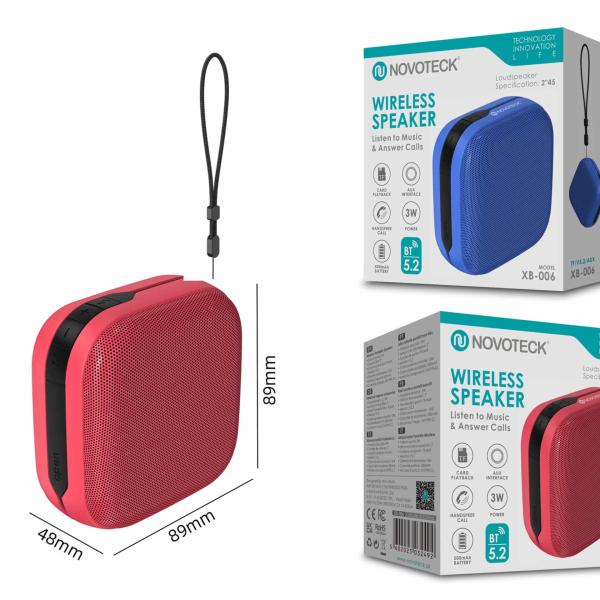 Coluna Portátil NOVOTECK XB - 006 Vermelho – Seu Som Pessoal em Qualquer Lugar