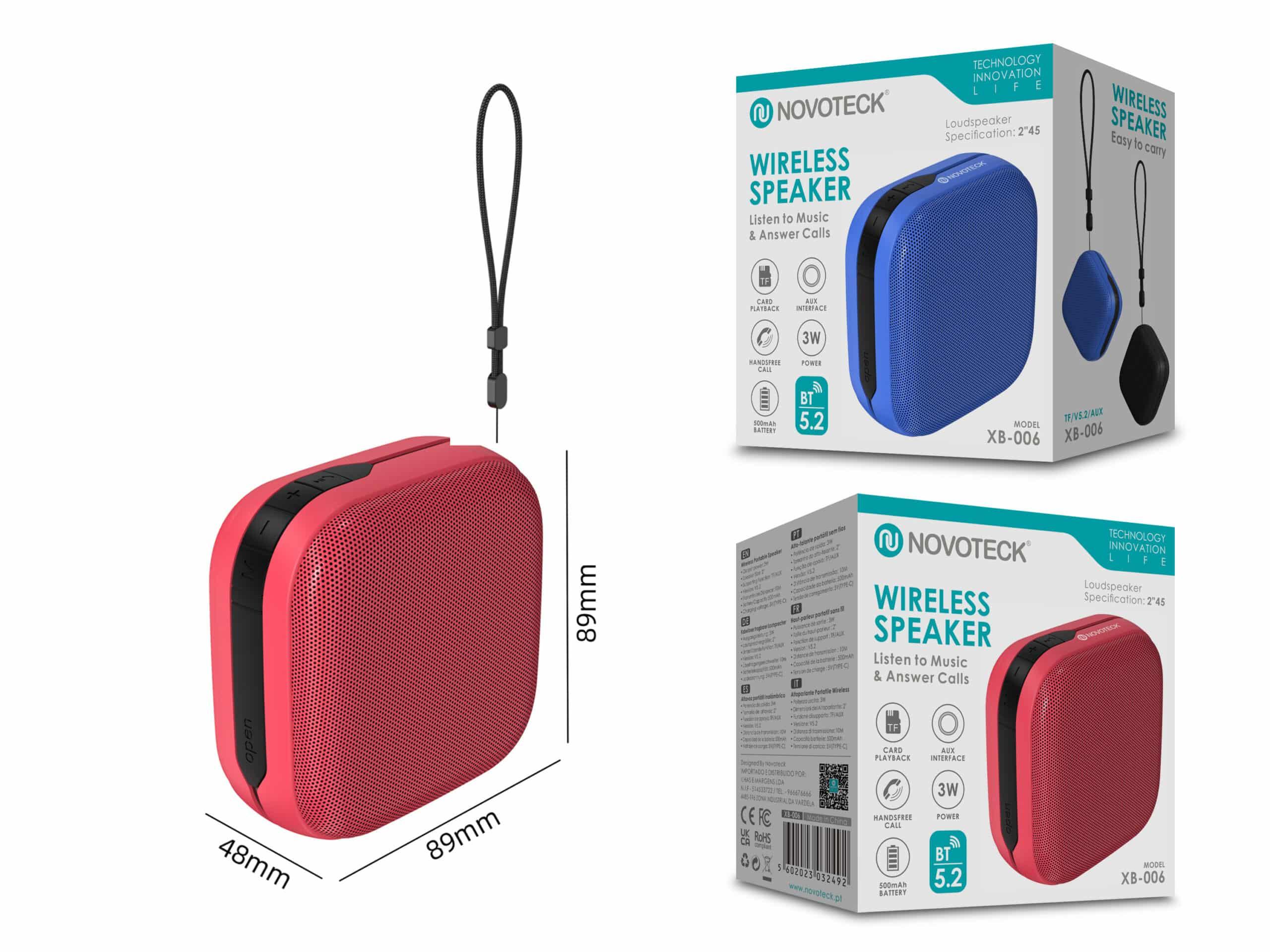 Coluna Portátil NOVOTECK XB - 006 Vermelho – Seu Som Pessoal em Qualquer Lugar
