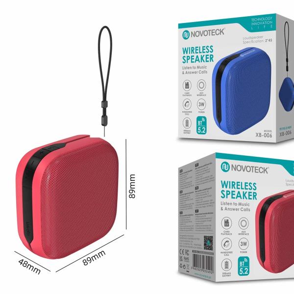 Coluna Portátil NOVOTECK XB-006 Vermelho – Seu Som Pessoal em Qualquer Lugar