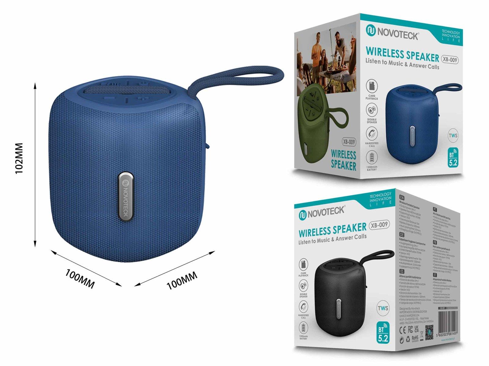 Coluna Portátil NOVOTECK XB-009 Azul– Liberdade Sem Fios e Design Prático para o Dia-a-Dia