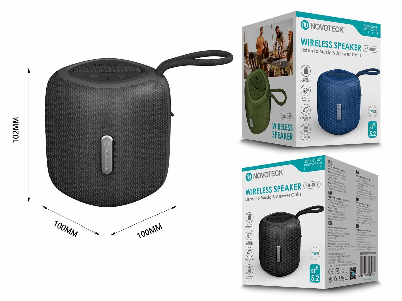 Coluna Portátil NOVOTECK XB-009 Negro– Liberdade Sem Fios e Design Prático para o Dia-a-Dia