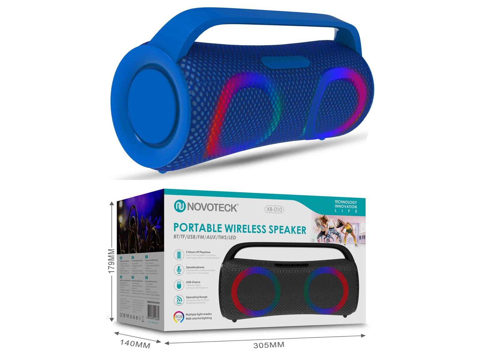 Coluna Portátil Sem Fios Azul XB-010 - BT 5.1, USB, AUX, TWS, FM, Iluminação RGB