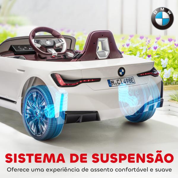 Carro Elétrico para Crianças BMW i4 12V com Controlo Remoto Música MP3 Ecrã Luzes e Cinto de Segurança 115x67x45 cm Branco