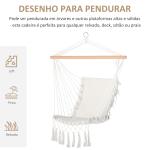 Cadeira Suspensa com Borlas Cadeira Rede Suspensa de Algodão Capacidade 120 kg Estilo Moderno para Exterior 90x50 cm Bege