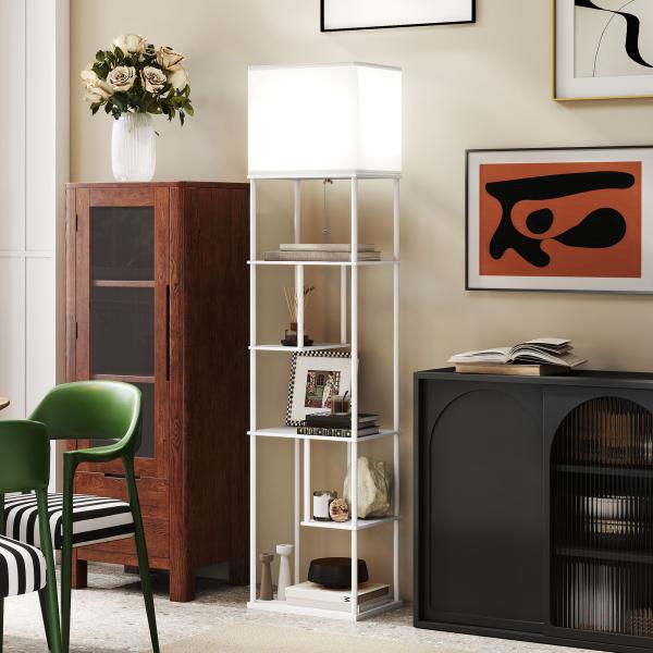 Candeeiro de Pé com Prateleiras Brilho e Temperaturas de Cor Ajustáveis 3000K - 6500K e Temporizador 40x29x171 cm Branco