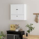 Armário Casa de Banho de Parede Rústico com Prateleira Ajustável Dupla Porta Porta Basculante e Fecho Magnético 60x19,5x60 cm Branco