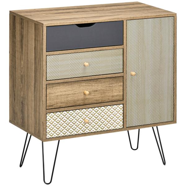 Cómoda de Madeira com 4 Gavetas Prateleira Ajustável e Pés de Metal para Sala de Estar Dormitório 79x39x86cm Marrom