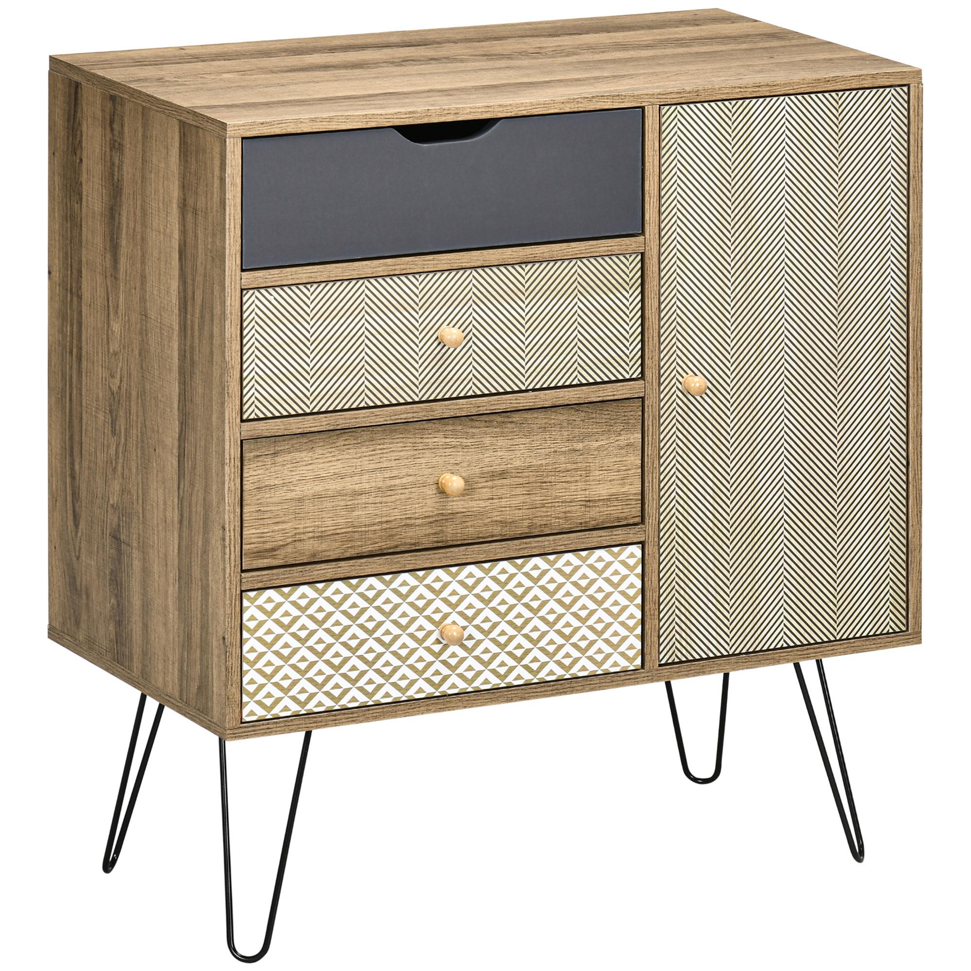 Cómoda de Madeira com 4 Gavetas Prateleira Ajustável e Pés de Metal para Sala de Estar Dormitório 79x39x86cm Marrom