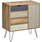 Cómoda de Madeira com 4 Gavetas Prateleira Ajustável e Pés de Metal para Sala de Estar Dormitório 79x39x86cm Marrom