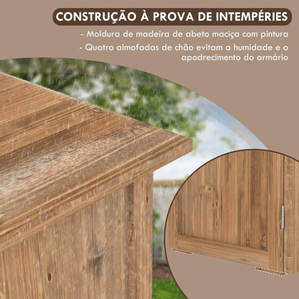 Armário de Jardim Abrigo de Madeira para Exterior com 2 Portas Magnéticas Abrigo para Ferramentas 77x55x72 cm Marrom