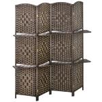 Biombo Separador de Ambientes 4 Painéis 160x170 cm com 2 Prateleiras Dobrável de Fibra de Papel Castanho