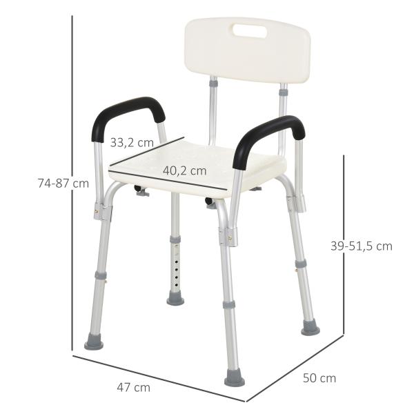 Cadeira para Duche Antiderrapante com Altura Ajustável 47x50x87 cm Branco