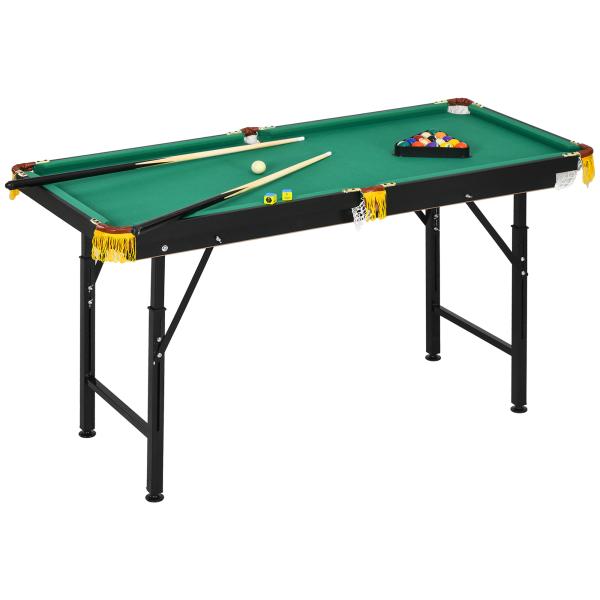 Mesa de Bilhar Dobrável 140 cm com Altura Ajustável, 16 Bolas, 2 Tacos, 2 Giz, Triângulo e Escova, Verde