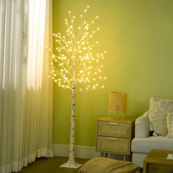 Árvore Cerejeira com 180 Luzes LED IP4 Banco Quente com Luz Ajustável em 3 Modos 21,5x21,5x180cm Branco