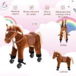 Cavalo para Crianças acima de 36 Meses com Rodas Sons de Relincho e Pedais Carga 60 kg 55x23x60 cm Marrom