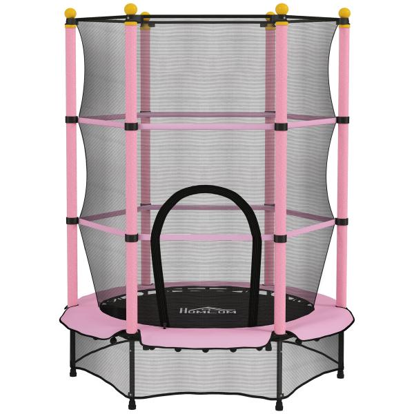 Trampolim para Crianças com Rede de Segurança e Estrutura de Aço para Interiores e Exteriores Carga 50kg Ø140x190 cm Rosa