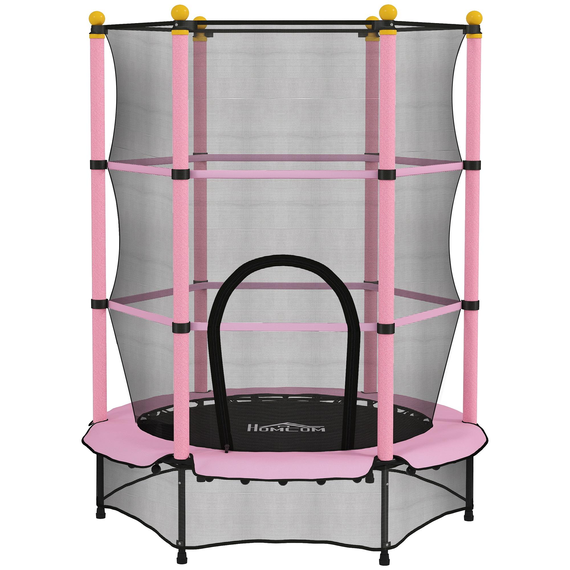 Trampolim para Crianças com Rede de Segurança e Estrutura de Aço para Interiores e Exteriores Carga 50kg Ø140x190 cm Rosa