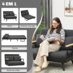 Sofá Cama Sofá Convertível em Cama de 2 Lugares Dobrável com Encosto Ajustável em 5 Níveis e 2 Almofadas 102x73x81 cm Cinza