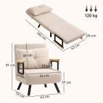 Poltrona Convertível em Cama Poltrona 3 em 1 Convertível em Cama com Encosto Ajustável em 5 Níveis 63x73x81 cm Bege