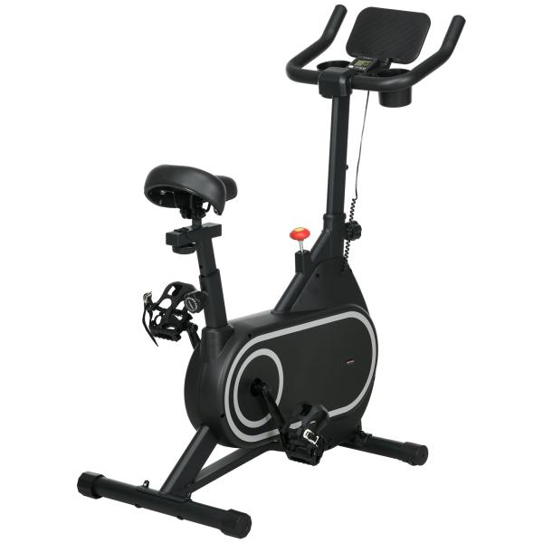 Bicicleta Estática com Ecrã LCD Assento e Guiador Ajustáveis Volante 4 kg e Porta Garrafa 93x48,5x102 - 112 cm Preto