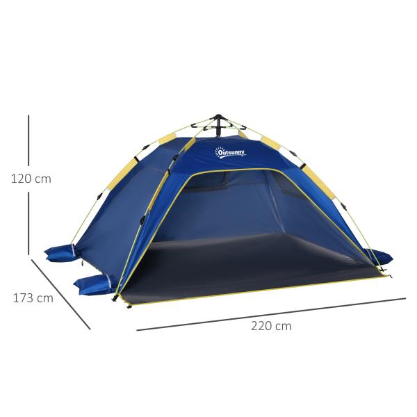 Tenda de Praia Dobrável Tenda de Campismo Pop - up para 1 - 2 Pessoas com Bolsa de Transporte 220x173x120 cm Azul Escuro