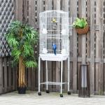 Gaiola para Passáros com Suporte com 4 Rodas Portas 4 Comedouros 3 Poleiros e Bandeja Removível 46,5x36x157cm Branco