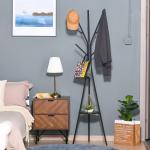 Cabide de Pé Metálico para Pendurar Roupa Bolsas com 9 Ganchos e Prateleira Cabide de Pé Moderno 45x45x180 cm Preto