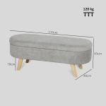Banco para Pé de Cama Banco de Armazenamento com Pés de Madeira e Assento Acolchoado 110x40x43 cm Cinzento
