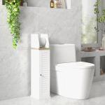Armário Casa de Banho Moderno com Prateleiras Ajustáveis e Suporte para Papel Higiénico 18x20x80 cm Branco