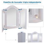 Espelho de Maquilhagem com Luz LED Dobrável Espelho Triplo de Mesa Presente Original para Mulher, 73x53,5x4,5cm